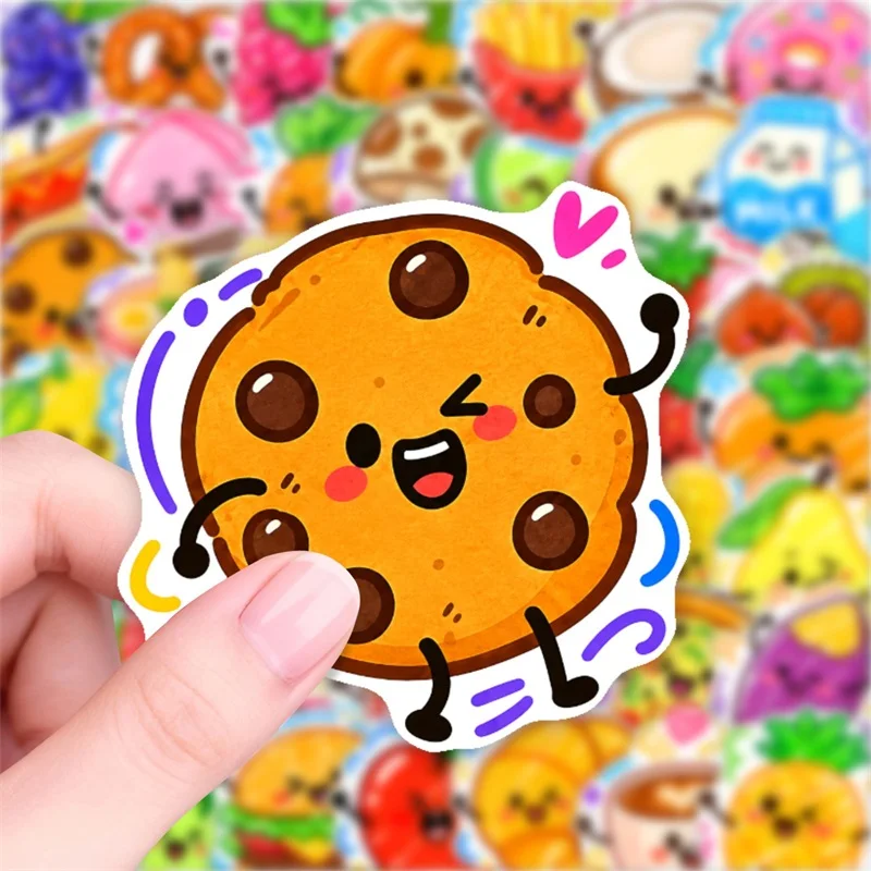 50/100/150PCS Cute Cartoon Food PVC Sticky Sticker DIY Colored Scrapbooking Phone Japanese Stationery Journaling Supplies