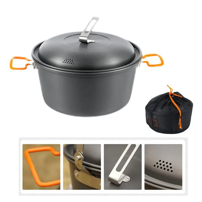 Camping Steamer Pot 4.5L Portable Steamer Camping Cooking Pot Non-Stick Pot Outdoor Lightweight Cookware Household soup pots