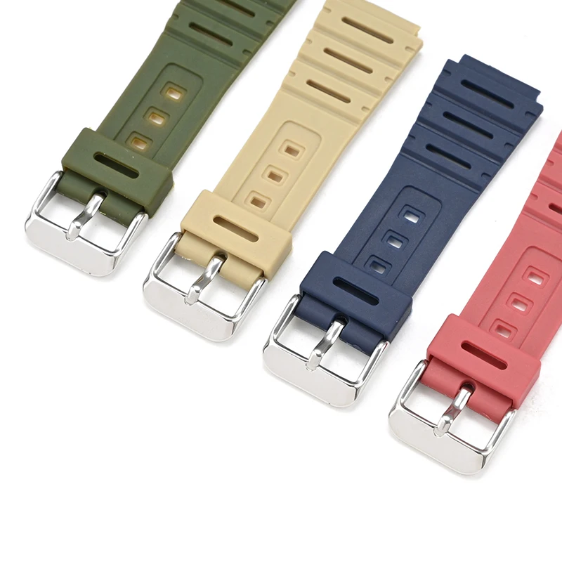 لساعة كاسيو CA-53W CA-61W FT-100W W-520U حزام الساعات الراتنج حزام محدب سوار مقاوم للماء الرجال معصمه مع أداة التبعي