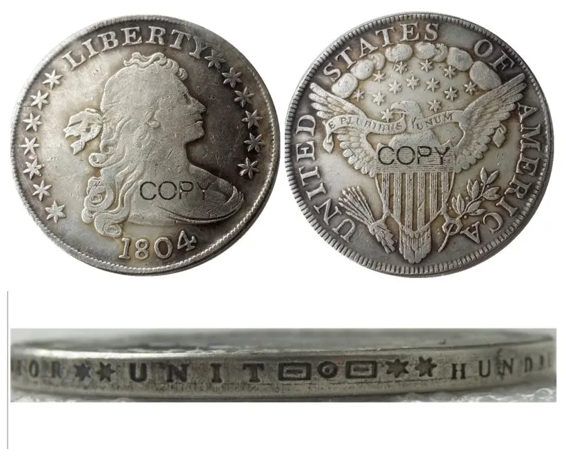 Moneda de copia chapada en plata, Dólar de busto drapeado 1804 de EE. UU.