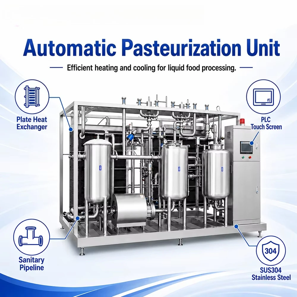 English: Automatic Stainless Steel Plate Pasteurizer Machine for Milk Juice Beverage