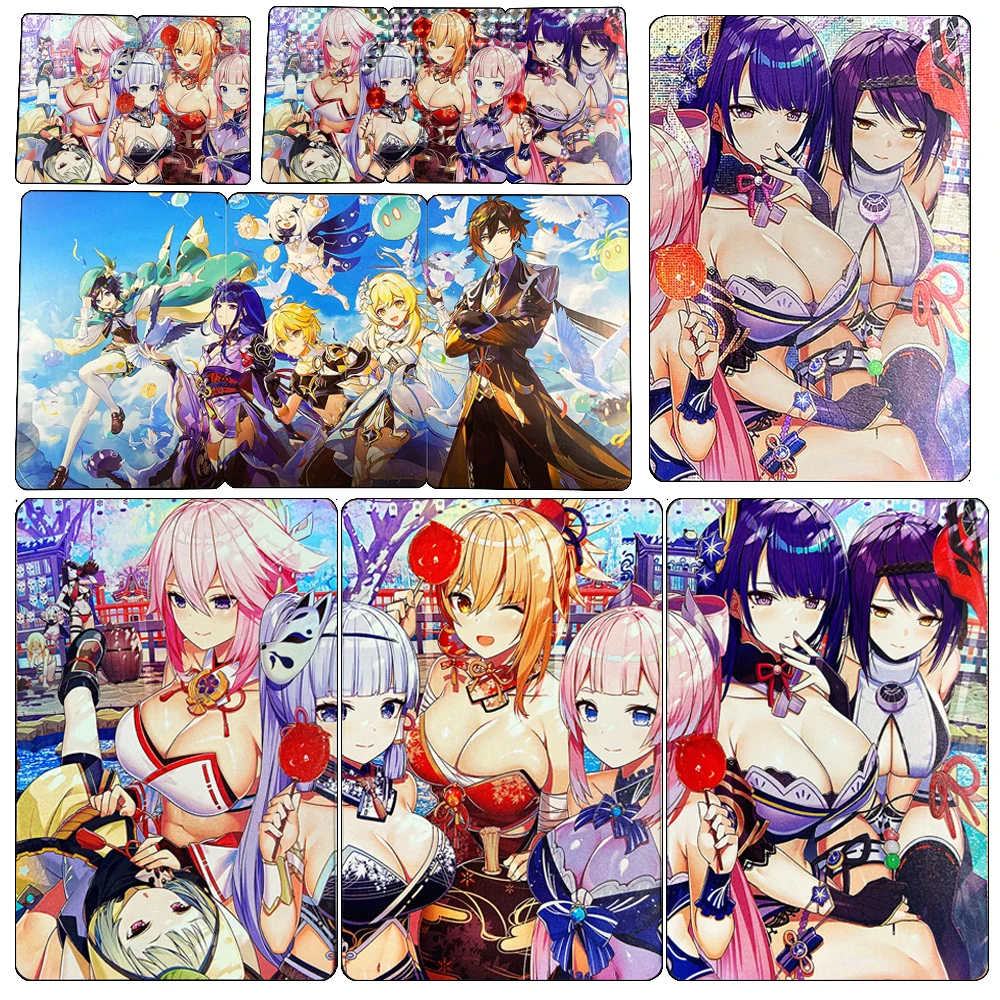 

Genshin Impact DIY 3PCS/SET Yae Miko Raiden Shogun Kamisato Ayaka Gauze Flash Rainbow Flash Anime Collectible Card Holiday gift