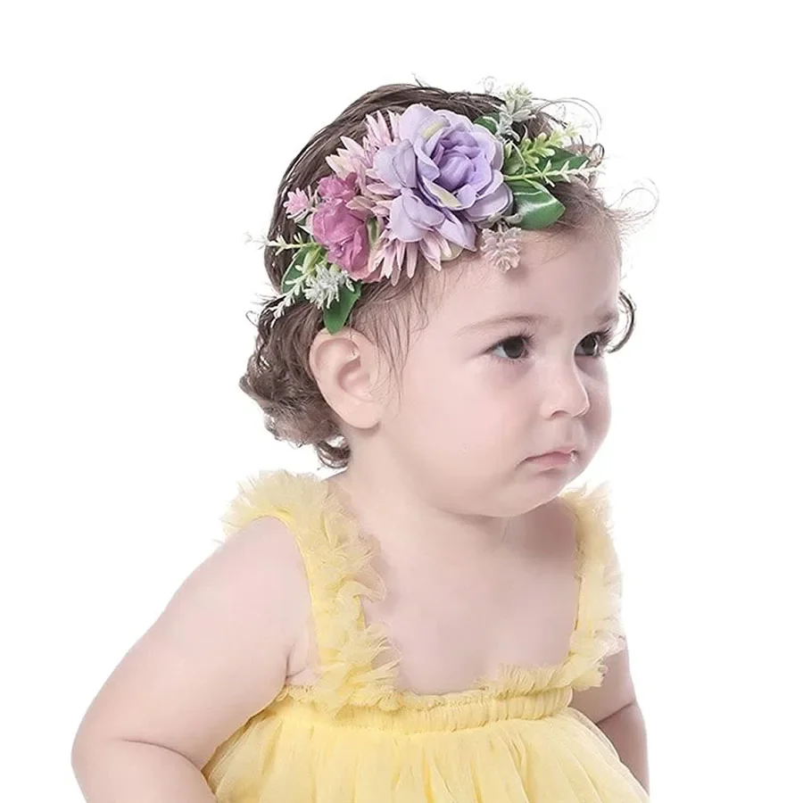 Baby Girls Artificial Flower Headband Nylon Elastic Cute Princess Hair Accessories Baby Hair Band Headdress Child Photo Tools