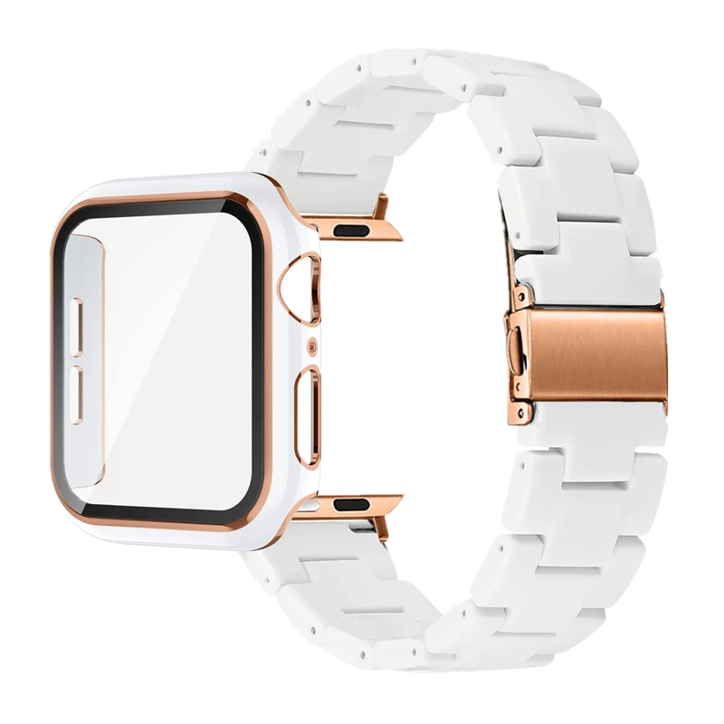 Resin Bracelet+Case For Apple Watch Band Series9 8 7 49mm 45mm 41mm Screen Protector Bands for iWatch SE 6 5 4 44mm 40mm Strap