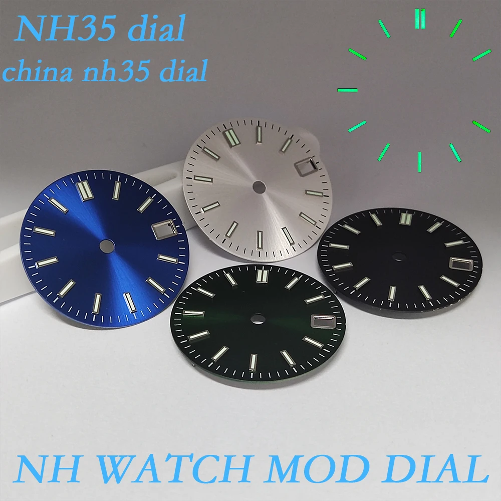watch nh35 dial New Arrival 28.5mm Sterile Silver Nail Black Red Watch Dial Faces Fit For china NH35 Movement With Date Window