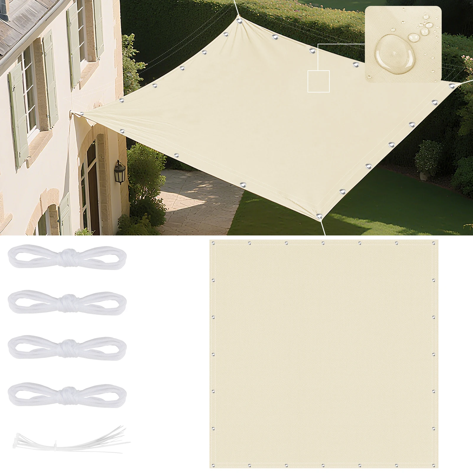 4x5M/3x4/3/2M Zonnescherm Zeil Waterdicht Buiten Vierkant Rechthoek Tuin Patio UV Blok Feestluifel Zwembad Kamp Luifel Zon Onderdak