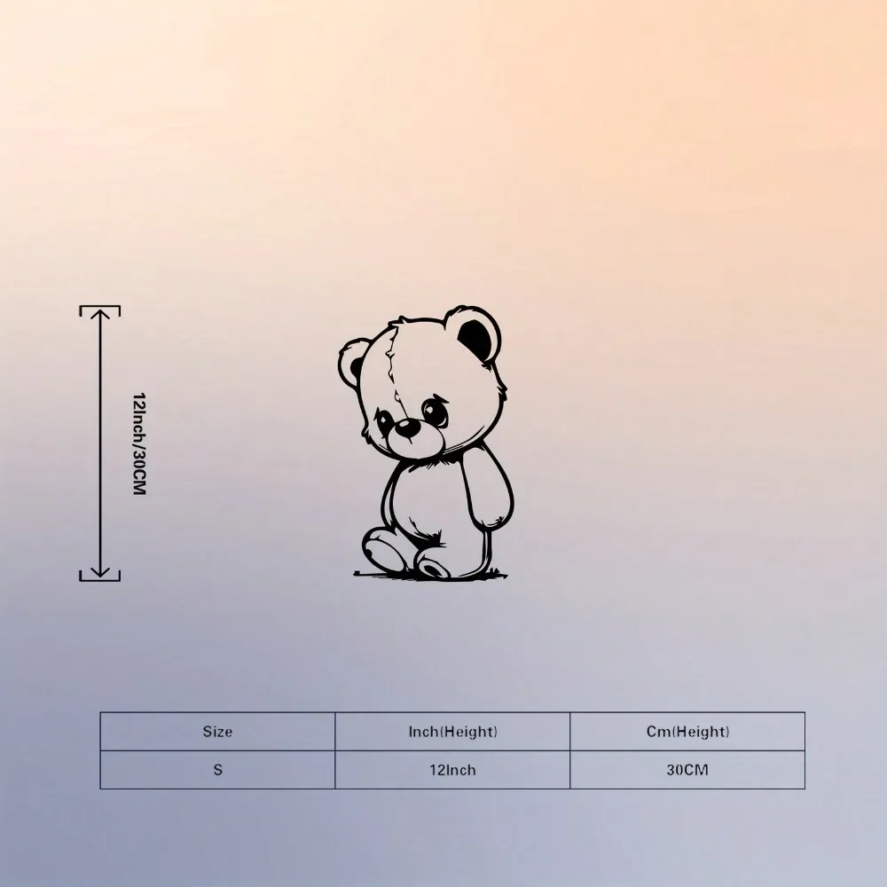 Metal Wall Decor Teddy Bear Statue - Black and White Powder Coated Iron Sculpture, Room Decor Kids Gift for Birthday
