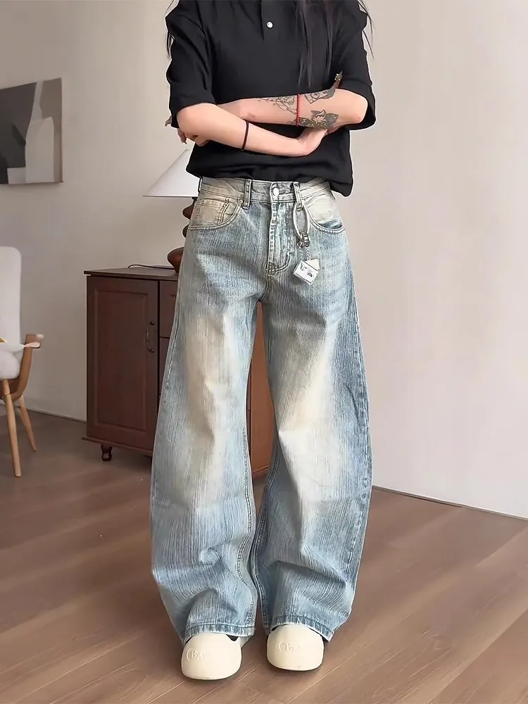 

Летние тонкие мужские джинсы прямого кроя с эффектом потертости, износостойкие, молодежные, модные, со средней/высокой талией, свободного кроя, буткат