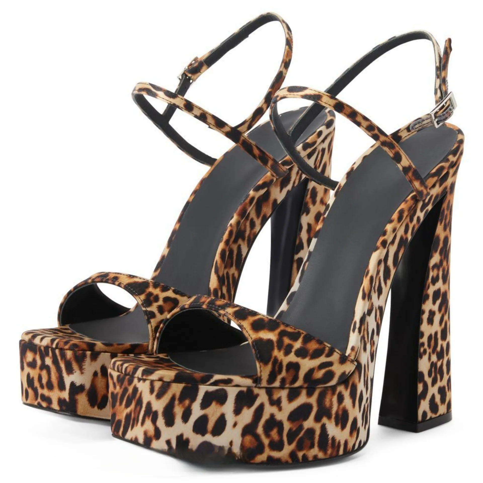 Platform Sandals Women Leopard Animal-Print Buckle Fastening Ankle Strap Women Square Open Toe Summer Shoes