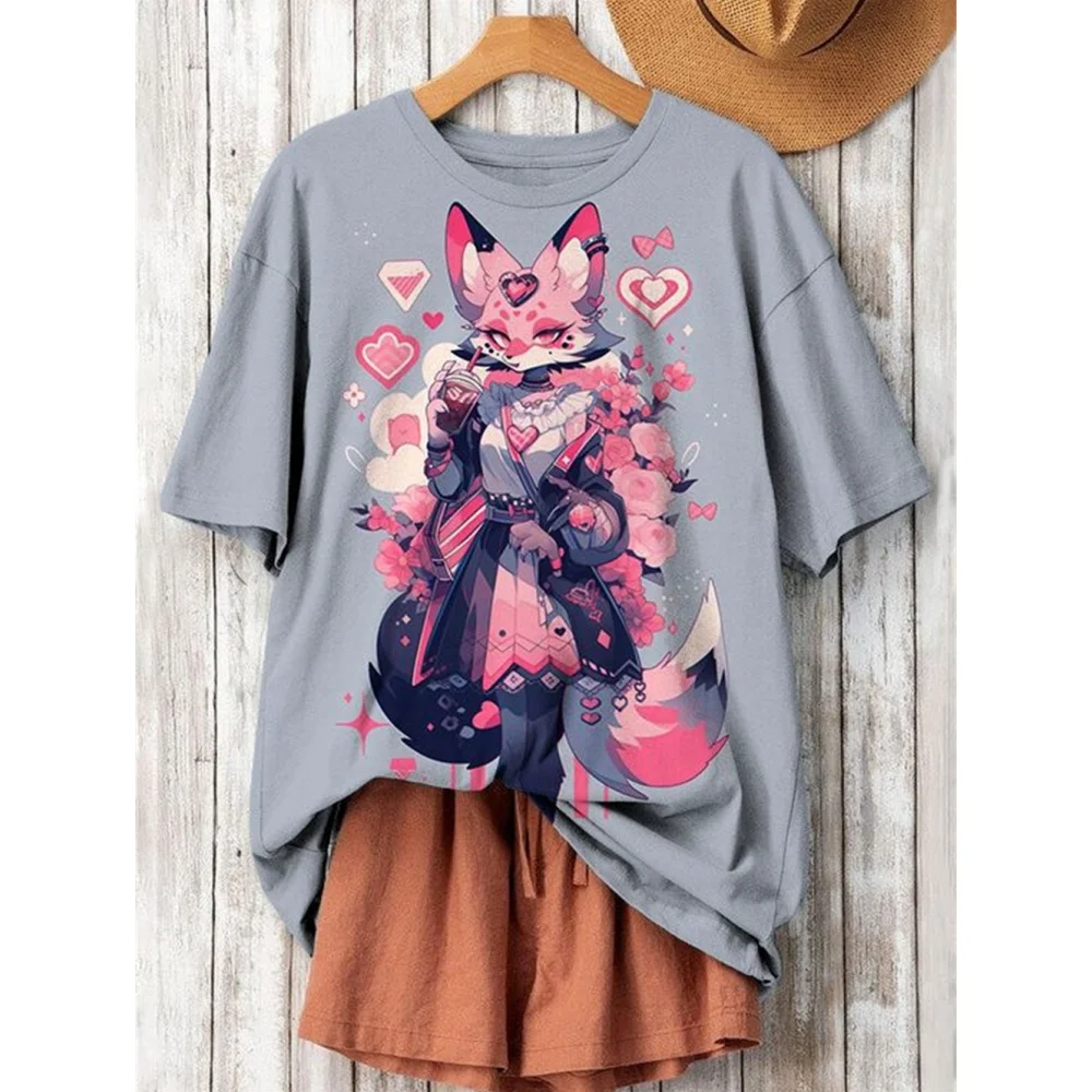 2024 Cartoon Katze 3D-Druck Frauen T-Shirts Harajuku Cartoon T-Shirt lässig Kurzarm Top T-Shirt o Hals übergroße weibliche Kleidung