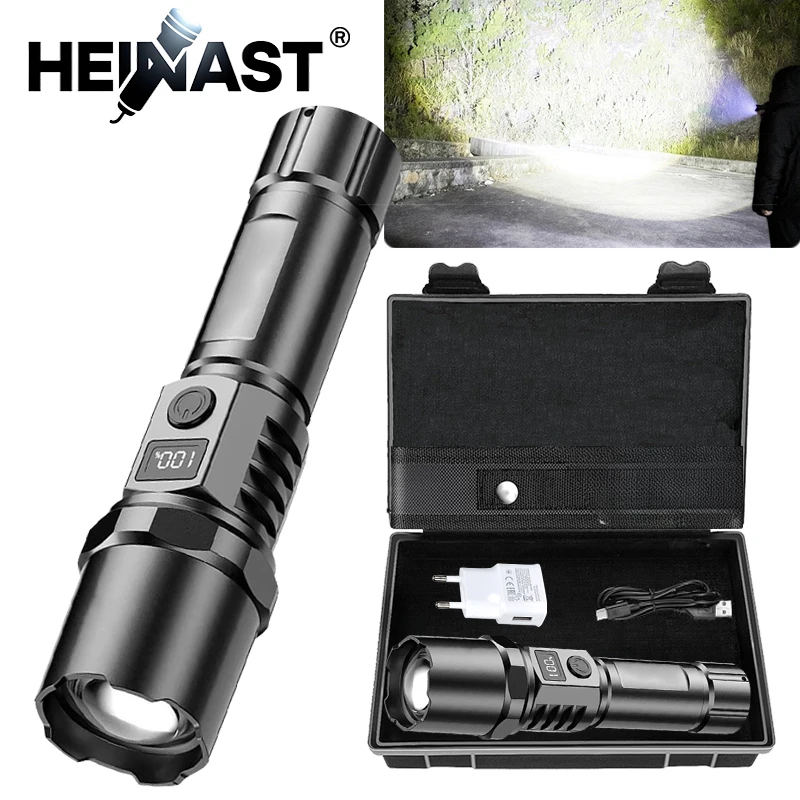 المحمولة قابلة للشحن عالية الطاقة مصابيح كاشفة بلمبات LED مع شاشة عرض التكبير التكتيكية الشعلة مصباح التخييم في الهواء الطلق فانوس طوارئ #1