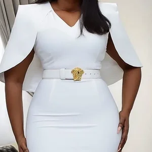 Elegante formelle Nachtkleidung weiblich, festes Weiß, Ärmelabdeckung, Arbeitsverkehr, hohe Taille, enge Körperkonsum, Frauen 10 Hauptverkauf hellweißes Kleid - №8