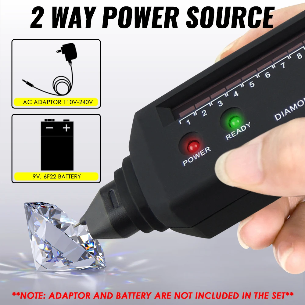 High Quality Diamond Tester with UV Light Gemstone Tool Selector 2pt Stones Compact Design Audible Warning Sound Buzzer