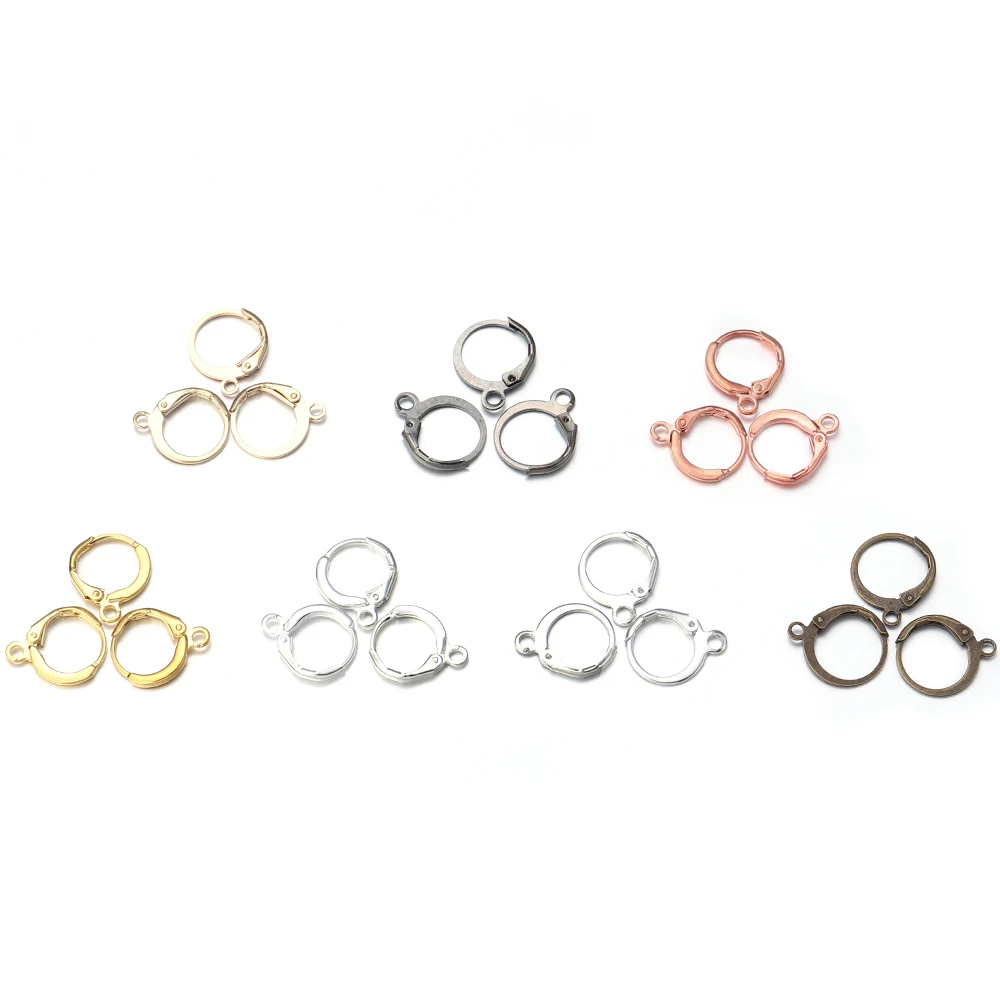20Set/Lot 14*12mm Copper French Lever Earring Hooks Circle Earring HooksWire Ear Clasp Settings For DIY Jewelry Making Supplies