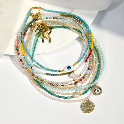 Bohemia  Multilayer Colored Crystal  Beaded Necklace Set for Women Evil Eyes Pearl  Dopamine Pendant Chain  Female  Jewelry