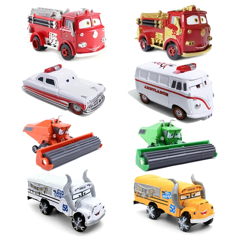 

Disney Alloy Cars Anime Figure Model Fire Fighting Truck Harvester 1:55 Metal Die Casting Toy Car Children's Birthday Gifts Toys