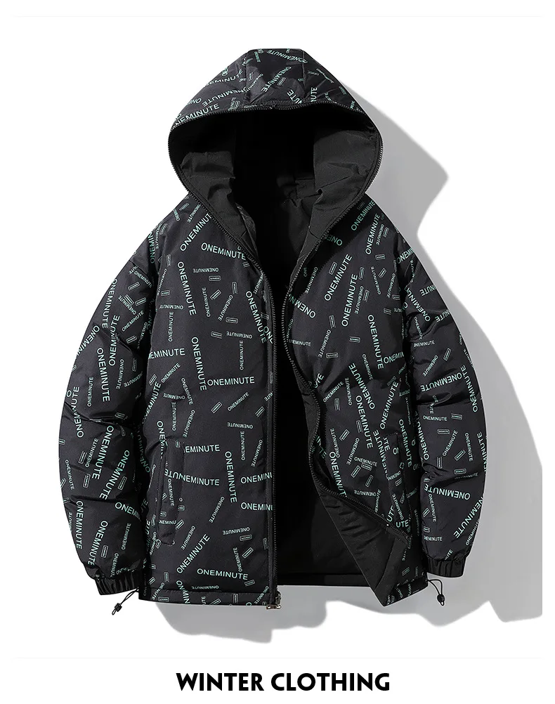 Winter Reversible Zip-Up Padded Jacket Men's Plus Size Thick Warm Outerwear