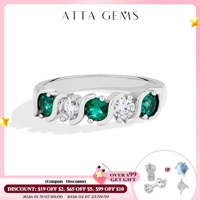 

ATTAGEMS Light Luxury Lab Emerald Moissanite Rings Fashion Women Rings 925 Sterling Silver Ring Party Hot Statement Jewelry Gift