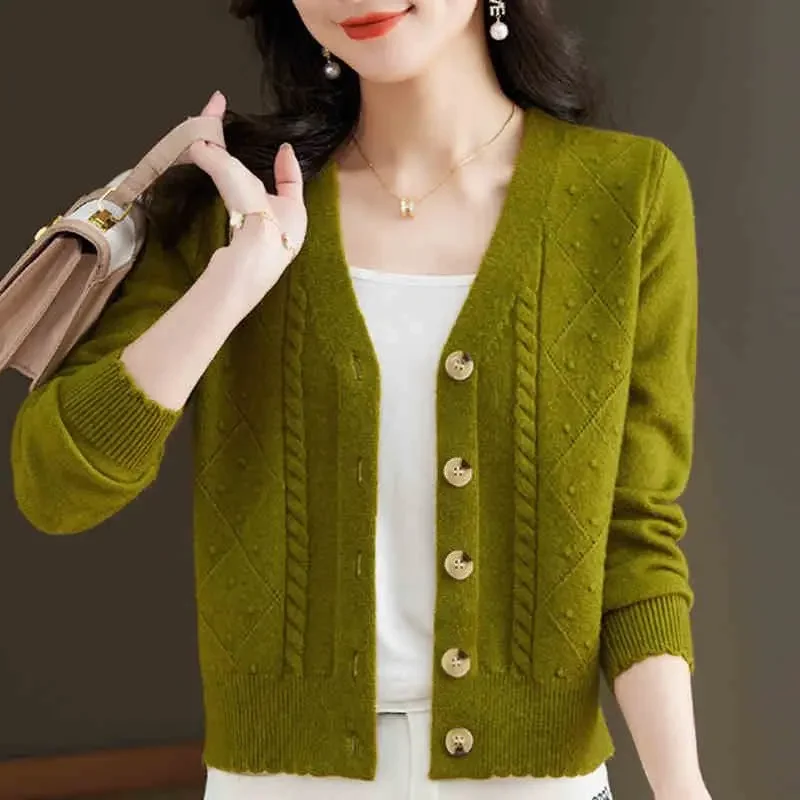 Fashionable Spring Autumn V-neck Cardigan Loose High Waist Knitted Korean Knitted Sweater