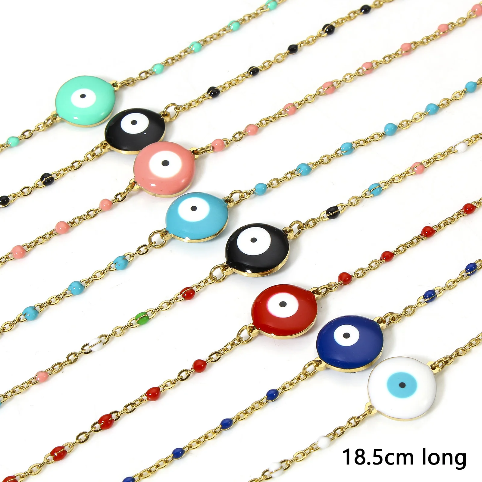 304 Stainless Steel Bracelet For Women Enamel Beads Evil Eye Bracelets For Women Link Chain Bangle Anklet Fashion Jewelry 18.5cm