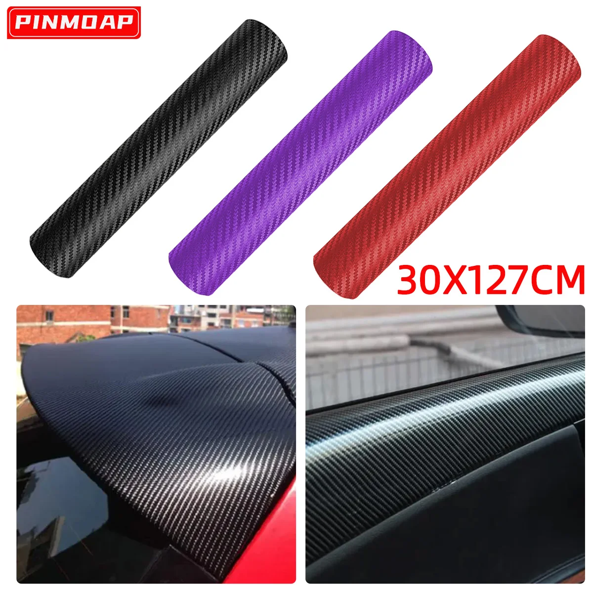 PINMOAP 3D Wasserdichter Kohlefaser-Autoaufkleber Selbstklebende Autofolie Innenraum Mittelkonsole Karosserie Dach Farbwechselfolie