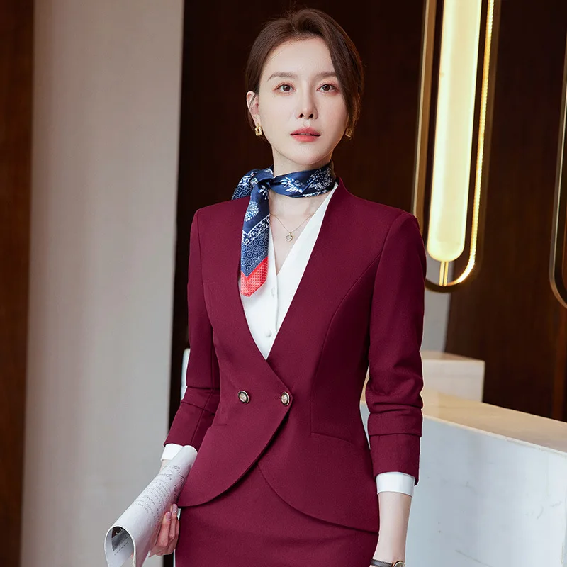 Stewardess Business Wear Female Temperament Suit Suit Hotel Front Desk Reception Flight Attendant Interview Jewelry Shop High-En