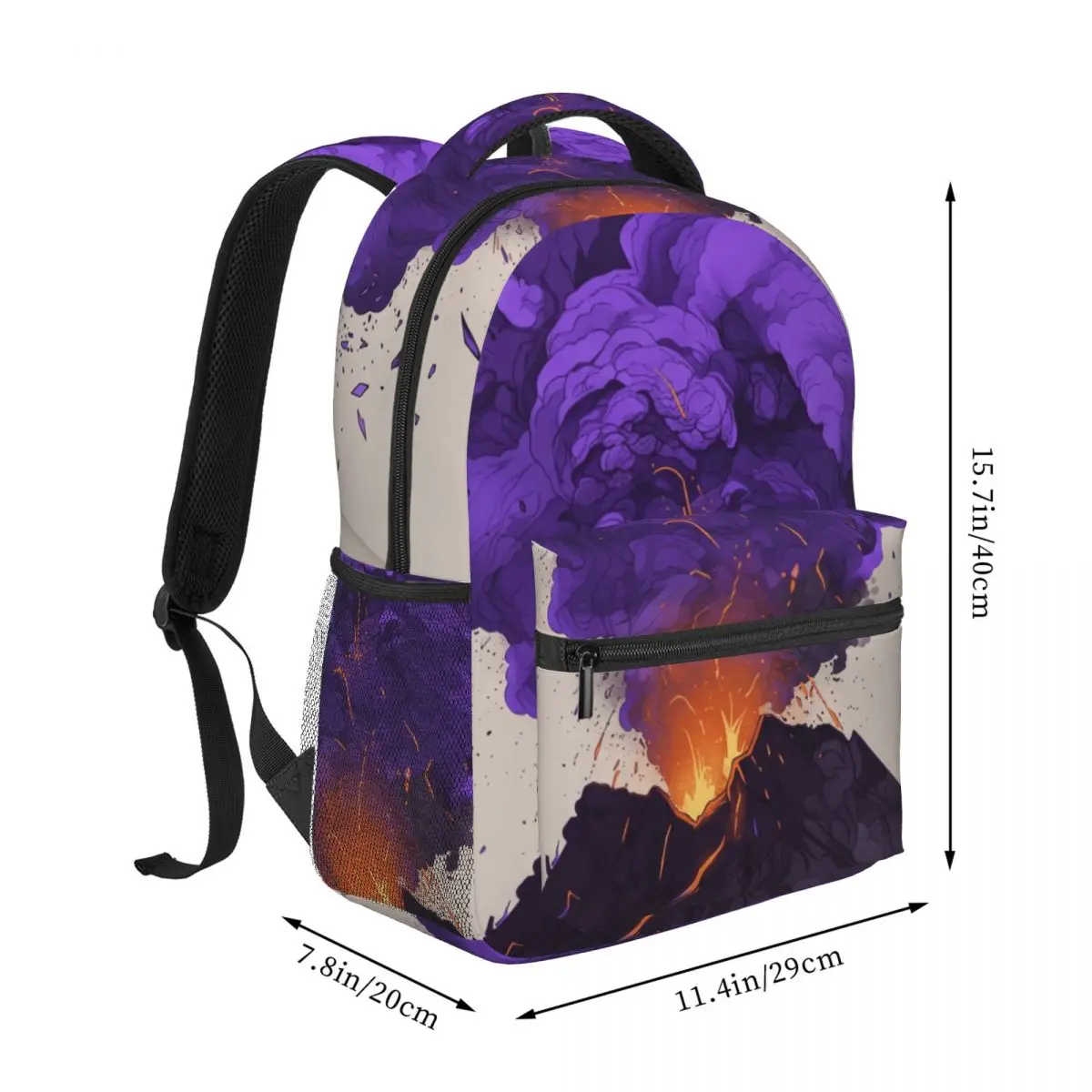 Pastel School Backpack Center Volcanic Eruption Modern Artistic Solid Black Purple Orange Edgy Daypack for School Work Weekend