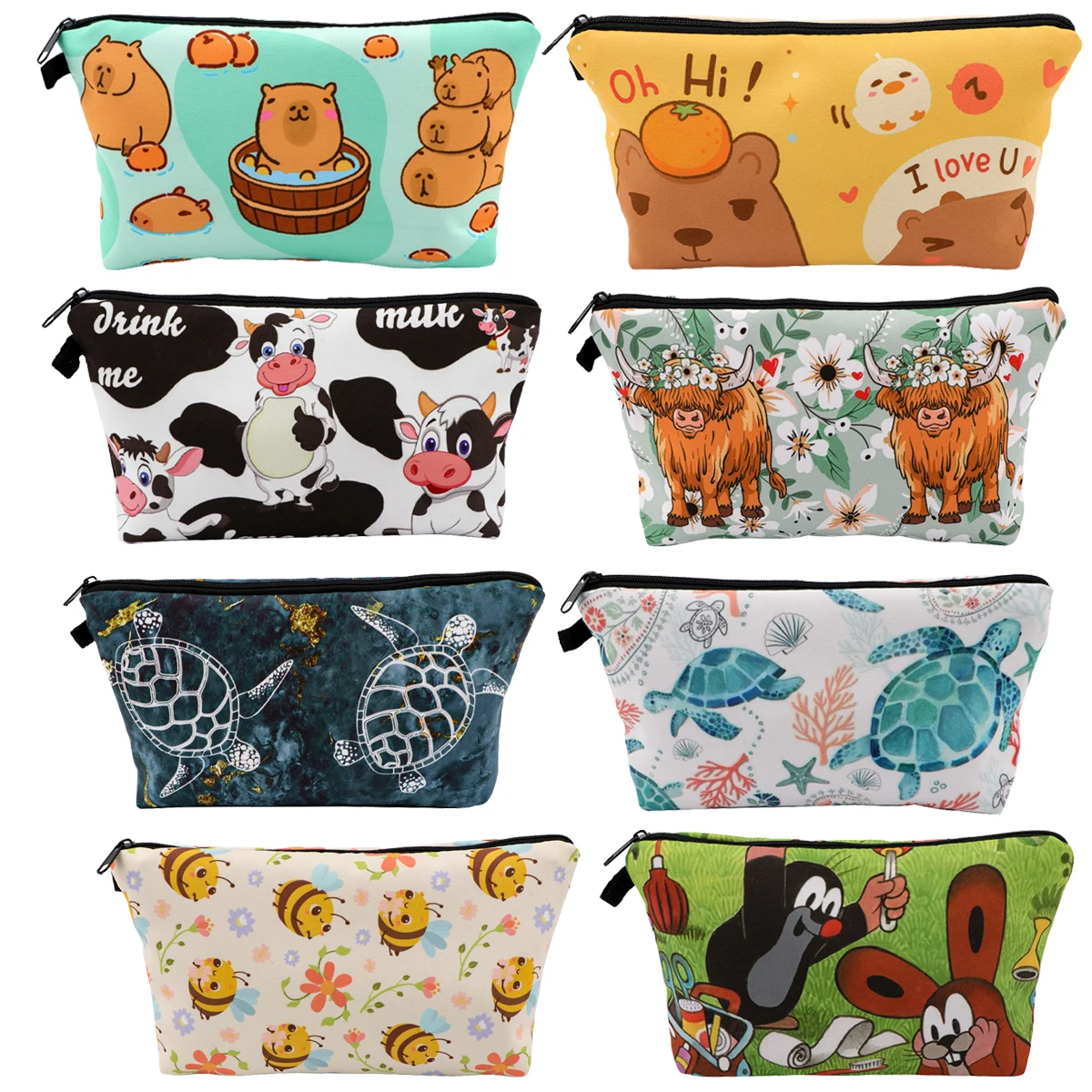 Capybara Sea Turtle Pencil Bag For Students Stationery Animals Pencil Pouch Fashion Makeup Brushes Lipsticks Storage Bag