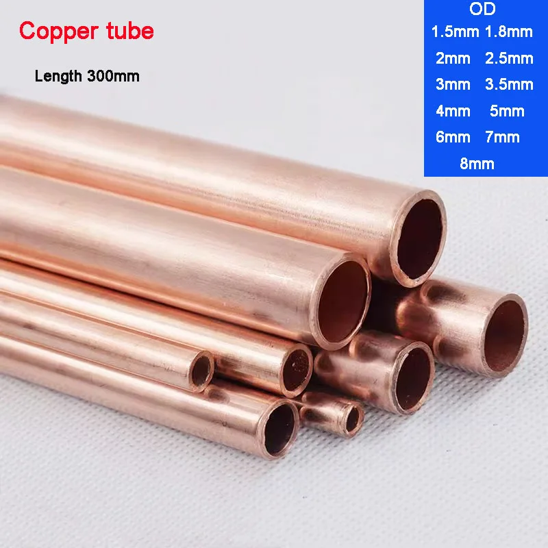 

3pcs T2 Copper tube OD1.5-8mm Length 300mm Round Copper alloy Pipe Straight Red Copper Capillary Pipe Thickness 0.2mm