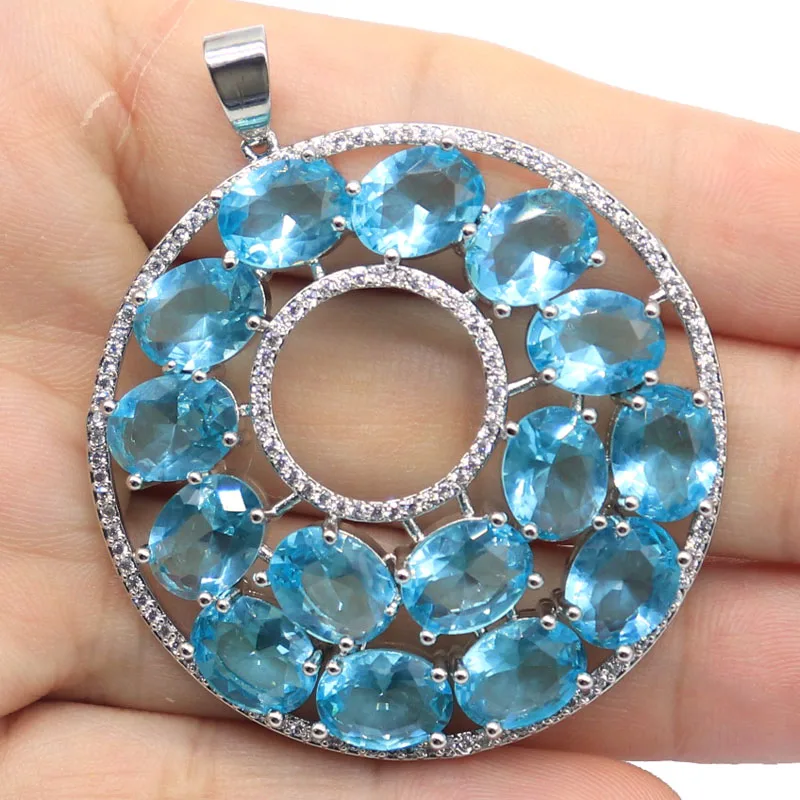 

Buy 4 Get 1 Free 52x43mm Prevent Allergy Big Size Golden Citrine Sky Blue Topaz Tanzanite Women Silver Pendant Eye Catching