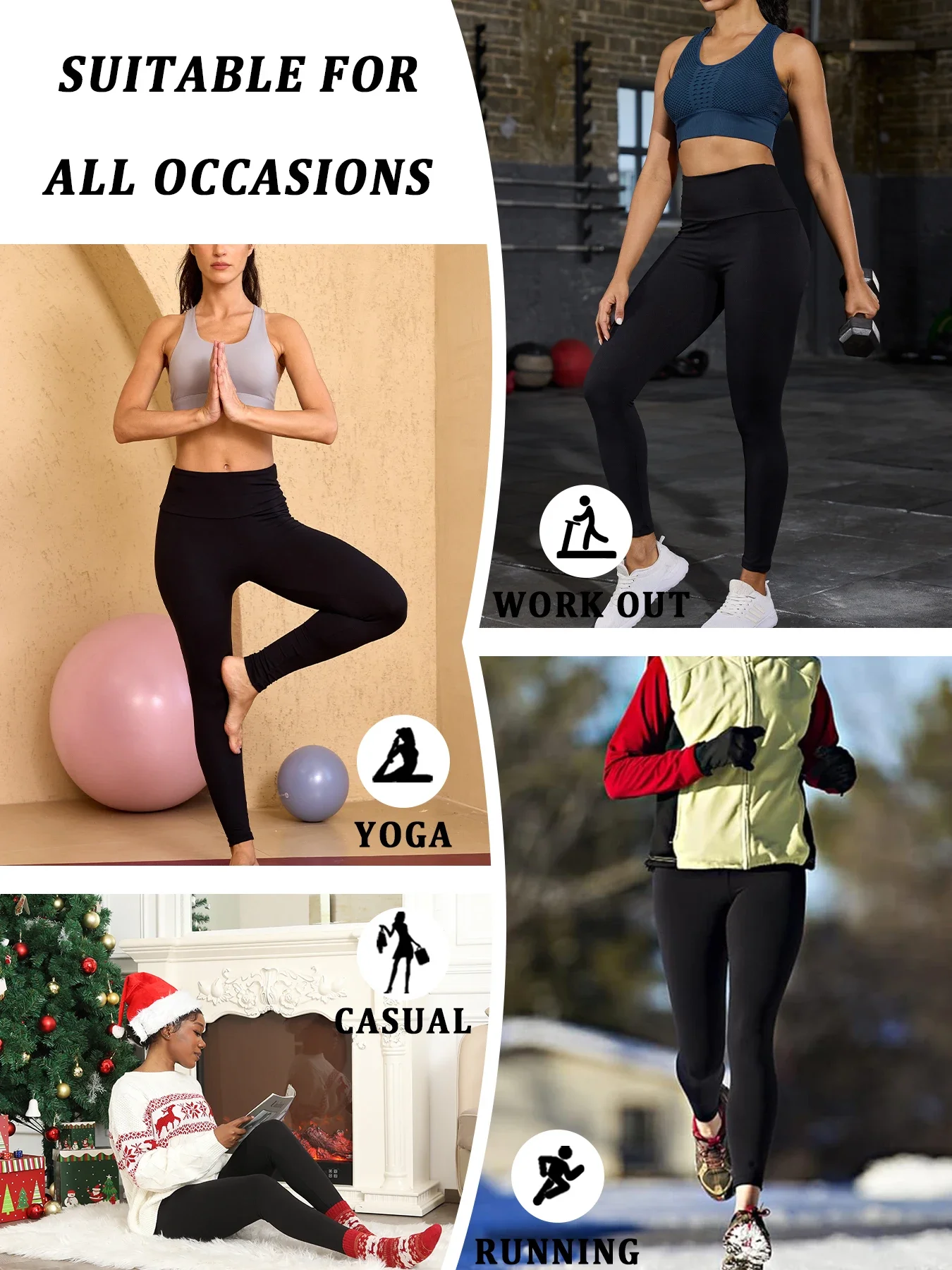 Paquete de 5 mallas térmicas de cintura alta con forro polar para mujer, medias gruesas y cálidas para entrenamiento, pantalones de Yoga suaves