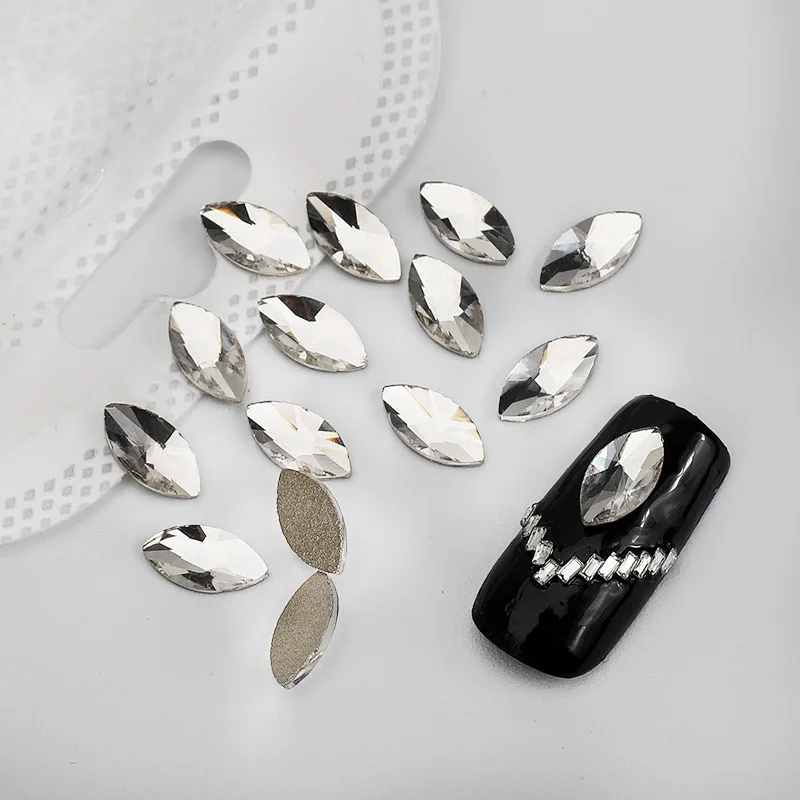 

2023 Hot Sale Horse Eye 2x4 5x10mm Crystal Rhinestones Nail Accessories Glitter Glass Nail Art Decoration Gems