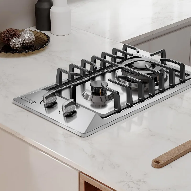 Газовая плита Empava 12 дюймов, 2 итальянские герметичные горелки Sabaf, трансформируемая для NG/LPG из нержавеющей стали, 12 дюймов