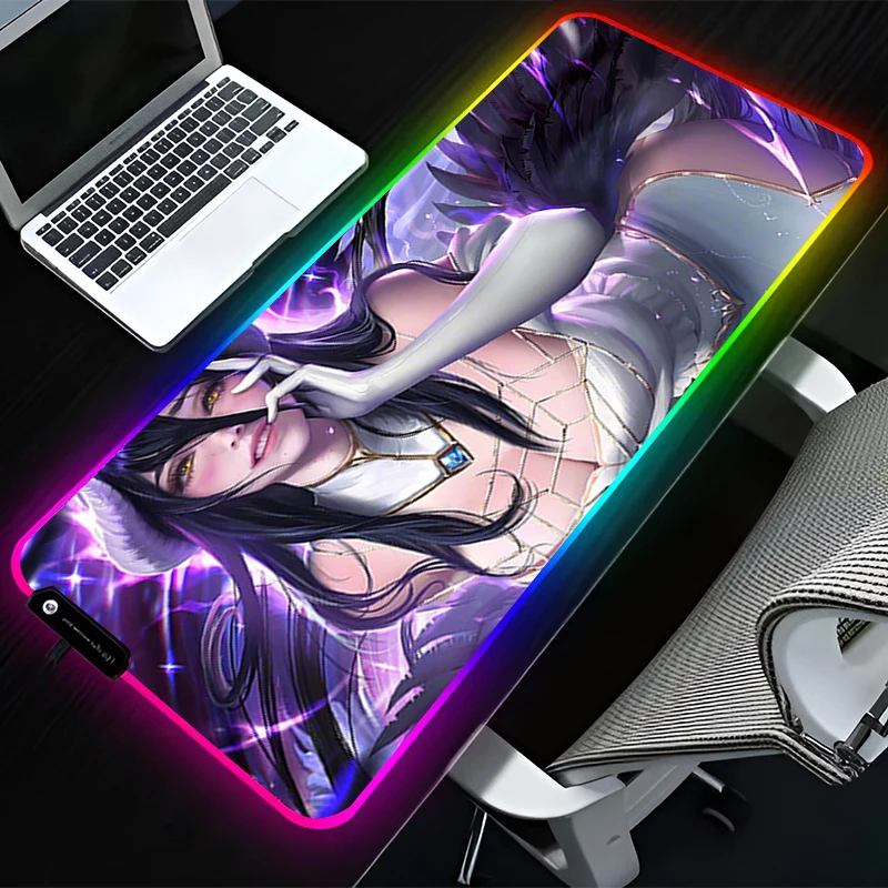 

RGB LED Mouse Pad Rubber HD Mousepad Computer Gaming Accessories Keyboard Pad Office Non Slip O-overlord Albedo Desk Mouse Mat
