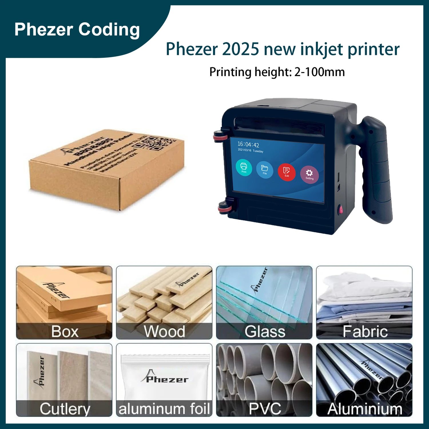 

Принтер этикеток Phezer 100 мм, ПК-четыре QR-бар, код партии, дата, номер логотипа, дата истечения срока годности, портативный струйный принтер, 25 языков, портативный