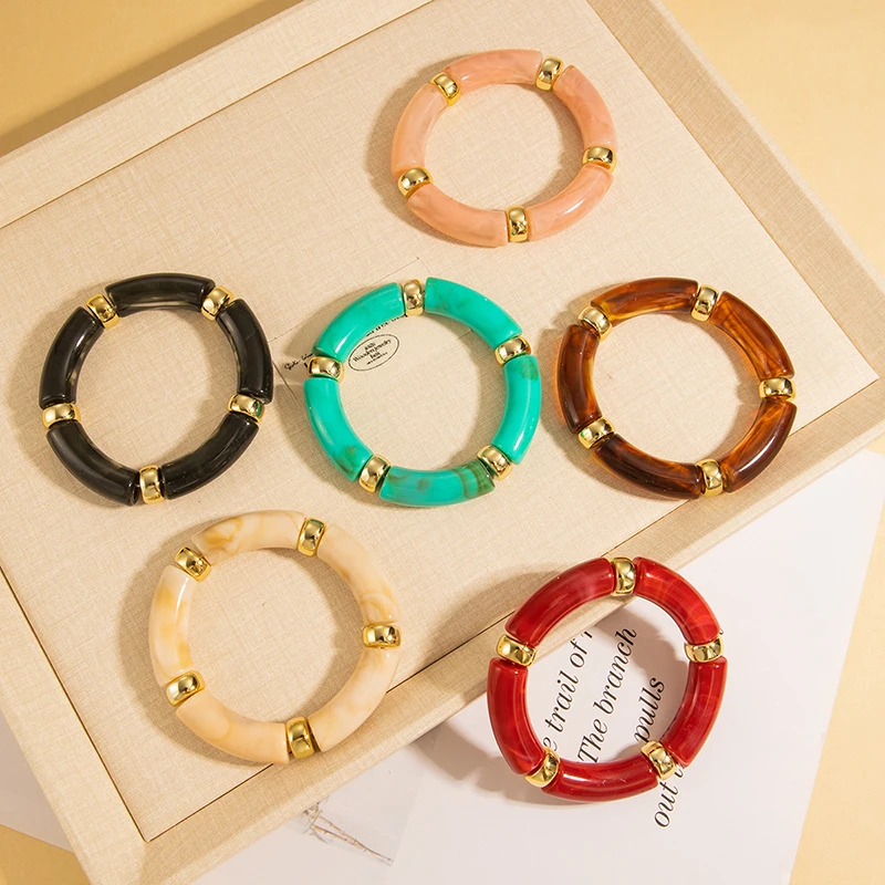 Multicolor Bamboo Joint Shaped Elastic Bracelets for Women