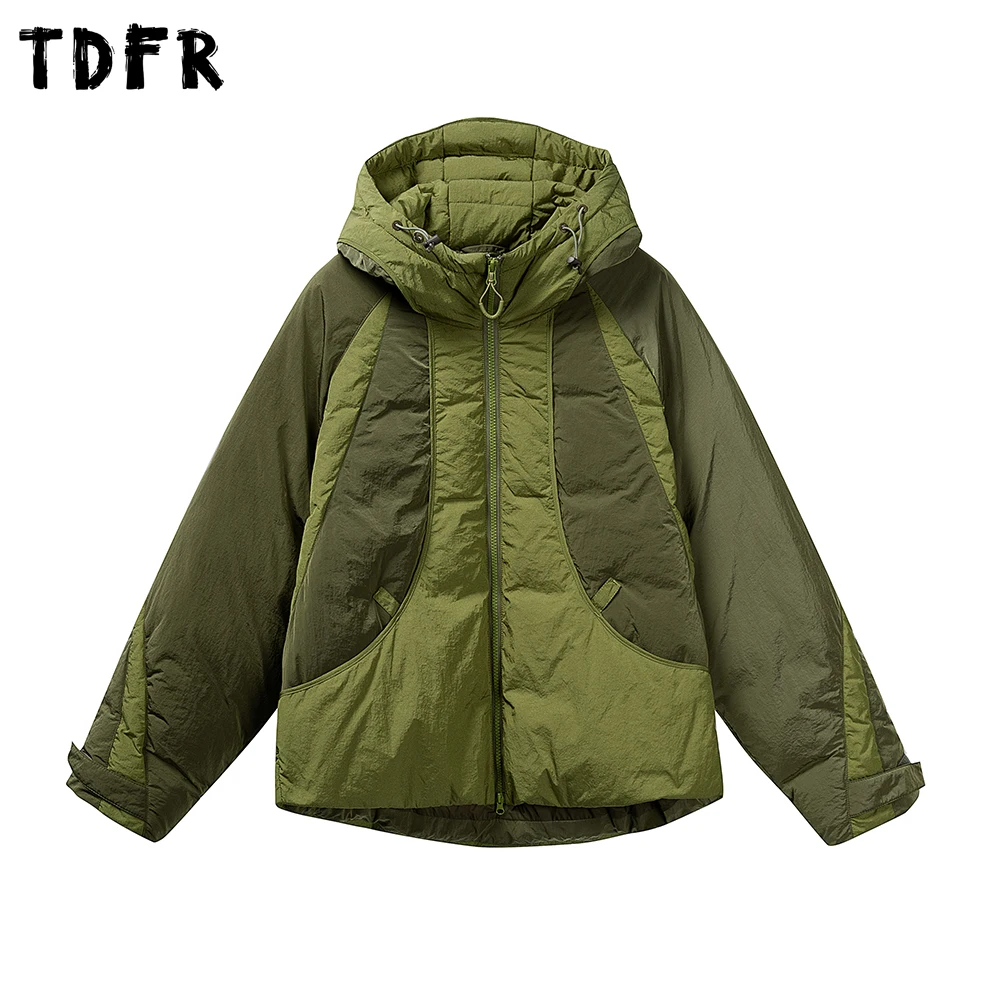 كتلة اللون أسفل سترة رجالي جيب شتاء دافئ سفاري نمط فضفاض الرباط تنحنح كم طويل سميكة مقنعين سترة مبطنة رجل