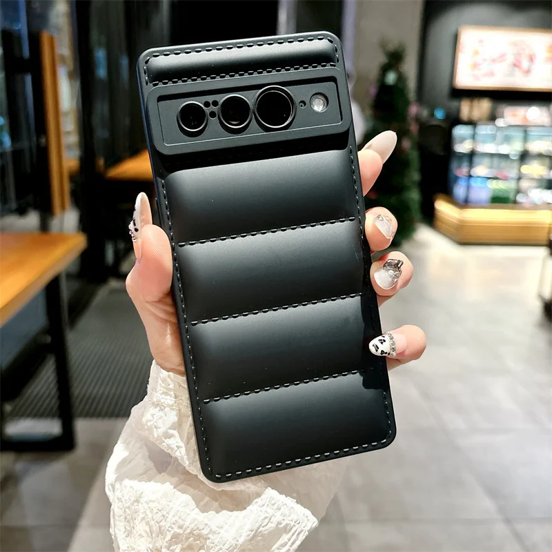 Korea Candy Color Frosted Down Jacket Suitable For Google Pixel 8Pro 8 7Pro 7A Soft Silicone Shell Hand Strap Mobile Phone Case