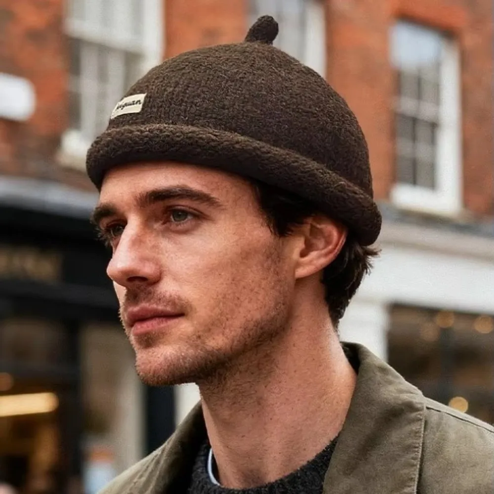 Minimalist Turned-up Brim Beanie Hat Windproof Solid Color Bucket Hat Winter Warm Thickened Knitted Hat