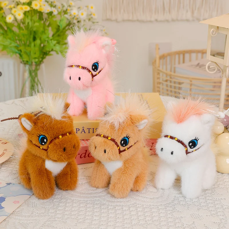 15 cm kleiner Pferd-Anhänger, gefülltes Cartoon-Pony-Tier, Schlüsselanhänger, Plüschtier, weich, fünf Farben, modisches Accessoire, Geschenk