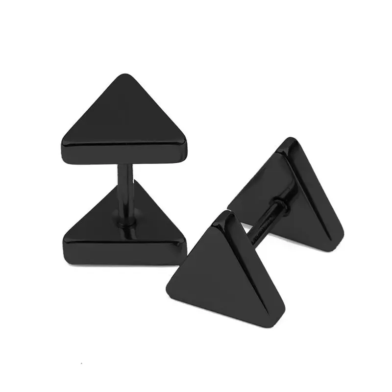 Steel Silver Color Metal Unisex Punk Triangle Screw Back Stud Earrings For Women Men Earring Jewelry Boy Girl Party Orecchini