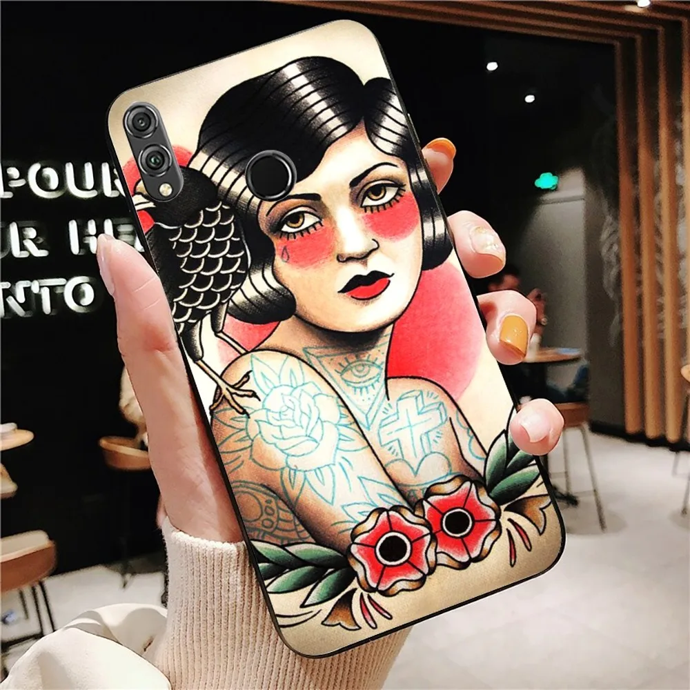 Old School Tattoo Mousepad For Huawei Honor 10 lite 9 20 7A 9X 30 50 60 70 pro plus Soft Silicone Cover