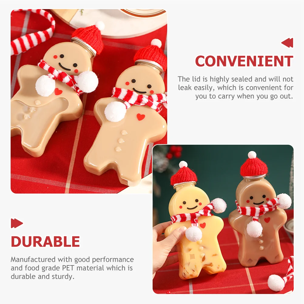 3 Pcs Juice Bottle Food Container Drink Bottles Gingerbread Man Drinking Cup Kids Water with Lids Caps Self Made