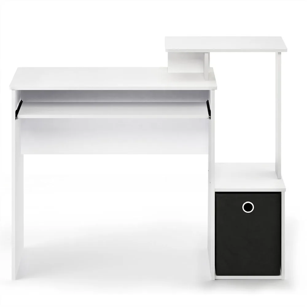 Compact Multipurpose Computer Desk with Keyboard Tray & Storage Shelves, White/Black - Home Office Essential