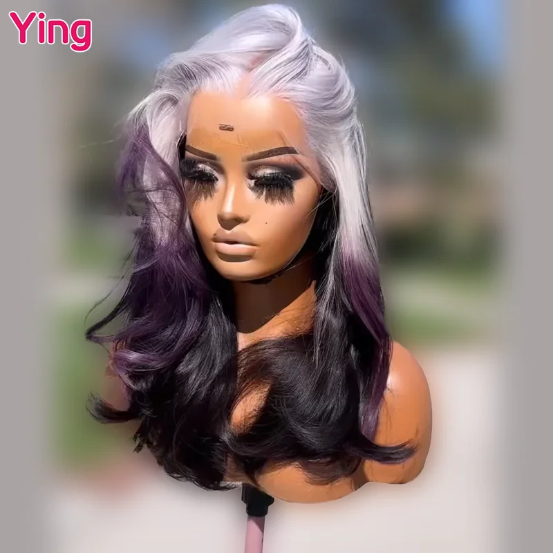 Ying Body Wave Silver Grey Deep Purple Colored 13x4 Lace Front Human Hair Wigs Remy 613 Wig 13x6 Lace Frontal Wig PrePlucked