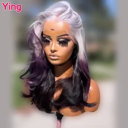 Perruque Lace Front Wig 613 naturelle Remy-Ying, cheveux humains, Body Wave, couleur gris argent, violet foncé, 13x4, 13x6, pre-plucked