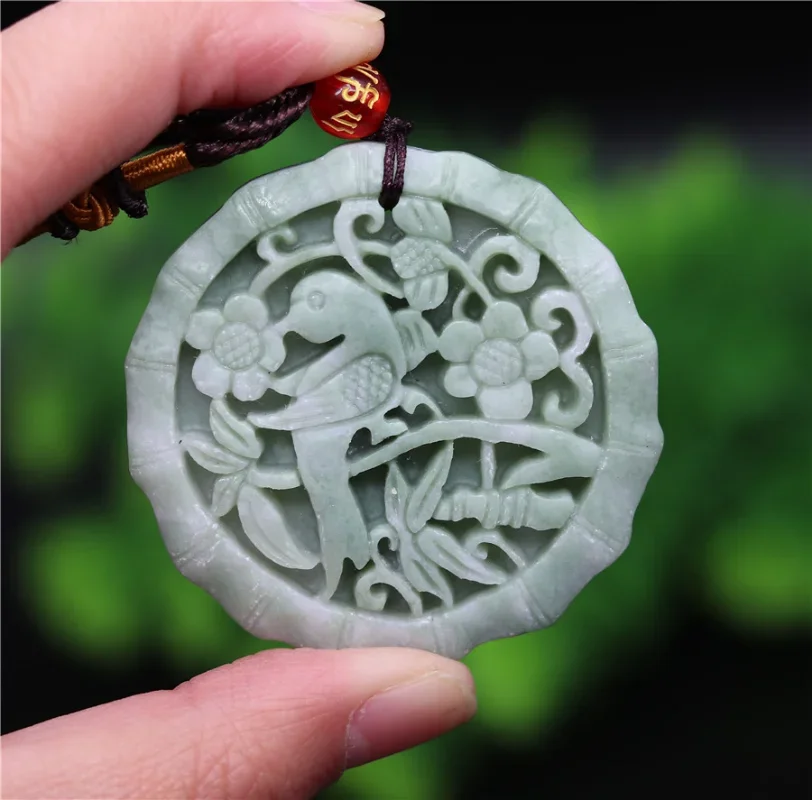 

Natural White Jade Double sided Carving Magpie Plum blossom Pendant Necklace Charm Jewellery Fashion Man Women Luck Gift Amulet