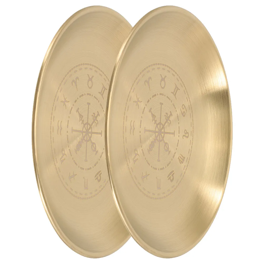 2Pcs Decorative Tealight Tray Witchcraft Altar Supplies Metal Plate Tarot Ring Holder Jewelry Display Dish 14Cm