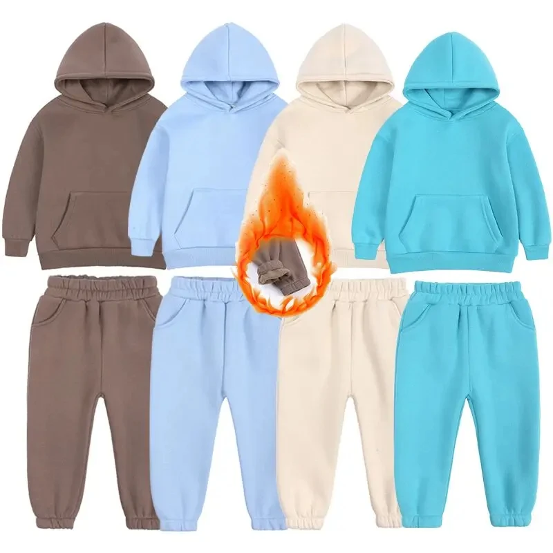 new fleece winter children\'s clothing Girls Hoodie Sportswear 2Pcs Tracksuit for Children Clothes Thick Fleece Kids Outfits 6 ye