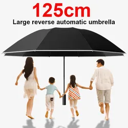 125cm Large 10 Bones 3 Folding Reverse Automatic Umbrella For Men Waterproof Rain Sunshade Big Umbrellas Safety Reflective Strip